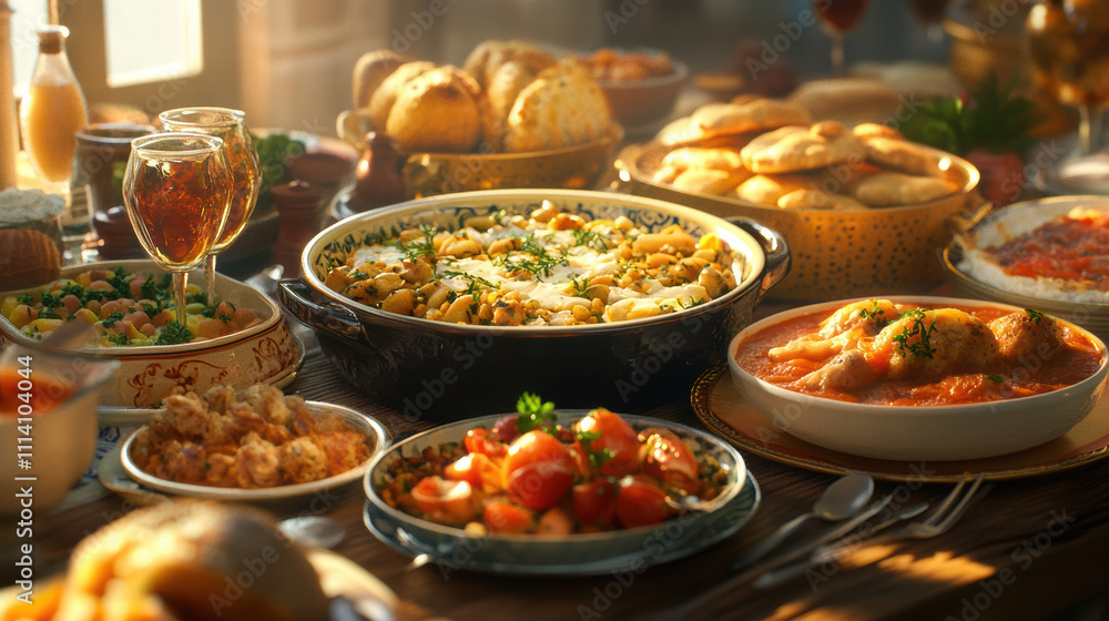 Fototapeta premium Table full of vibrant European dishes