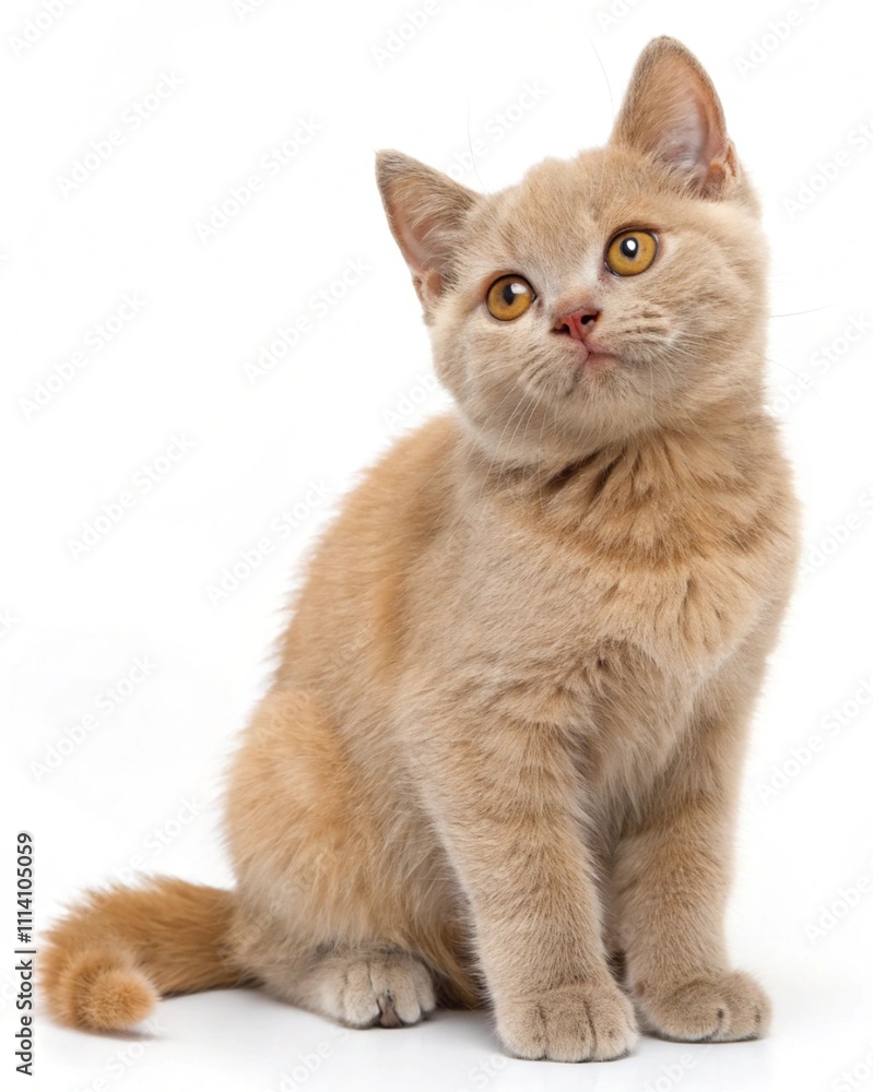 Pretty orange chartreux cat, Looking at camera with blue eyes. Isolated on a white background. Pretty orange chartreux cat, Looking at camera with blue eyes. Isolated on a white background.