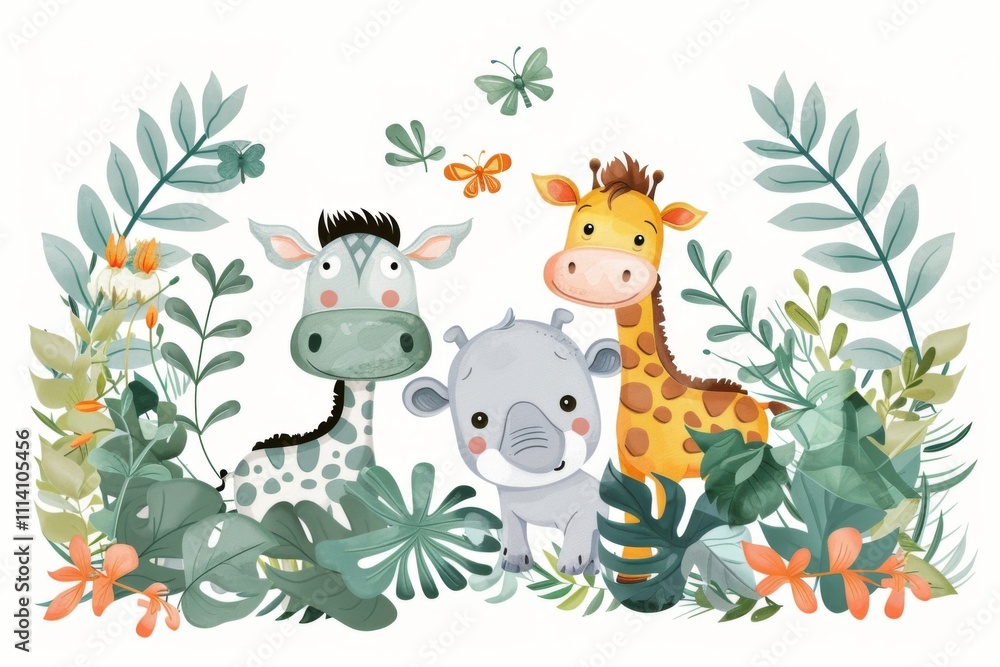 Playful animal mural for children's room decoration Playful animal mural for children's room decoration