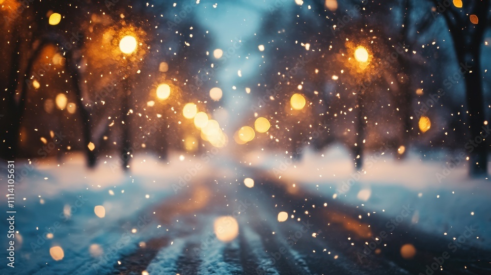 Fototapeta premium Illumination and snow blurred background