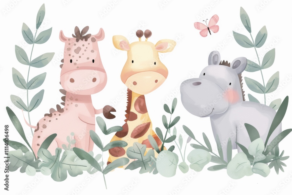 Naklejka premium Playful animal mural for children's room decoration