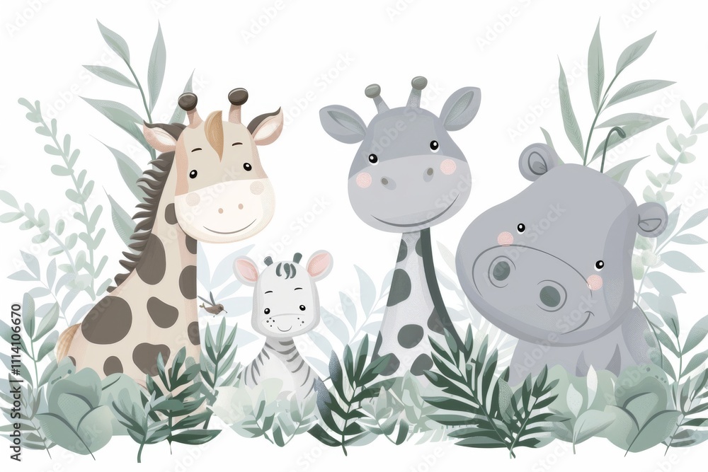Obraz premium Playful animal mural for children's room decoration