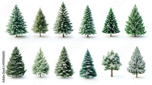 collection of christmas trees isolated with white background