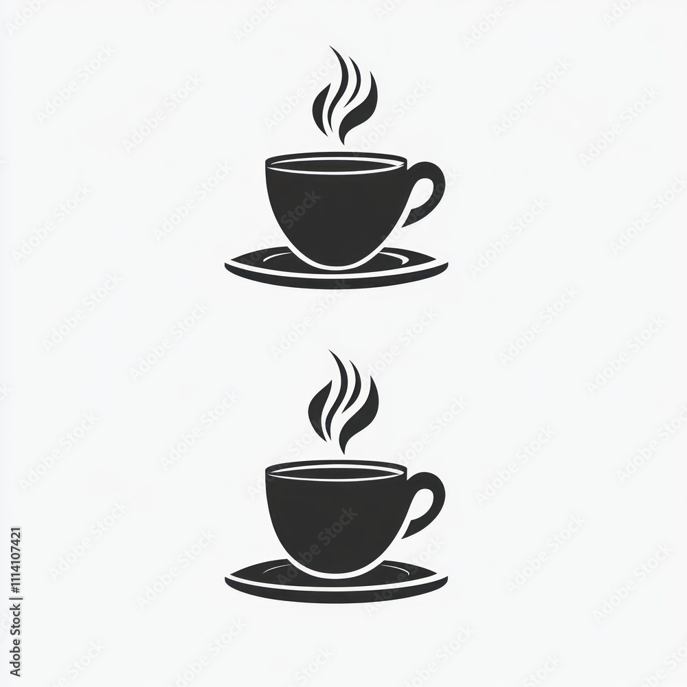 Two simple black coffee cup icons on saucer. Two simple black coffee cup icons on saucer.