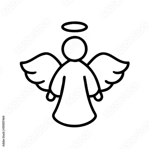 Simple vector icon of an angel with wings and halo in minimalist line art design
