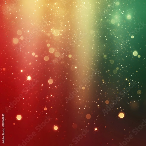 christmas red and green gradient background with a dispersed light amount of small gold snow shaped glitter lightly falling from above.