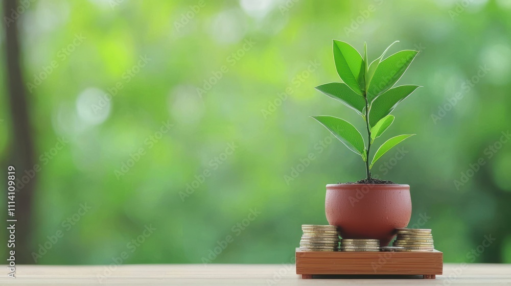 Nature photography of coins with plant growth symbolizing wealth Nature photography of coins with plant growth symbolizing wealth