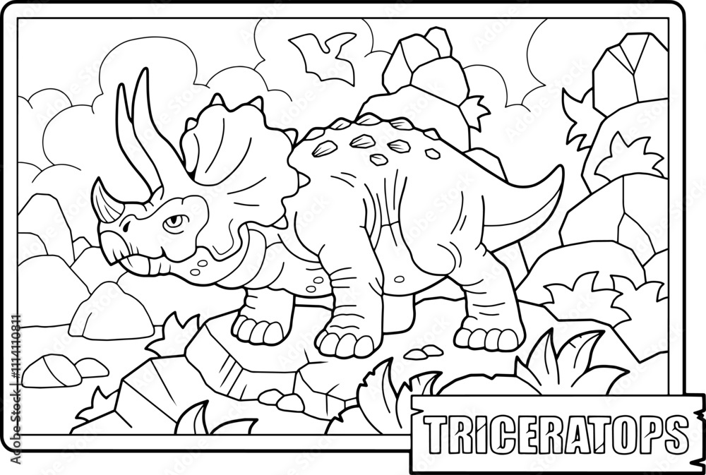 Φωτογραφία prehistoric dinosaur triceratops, coloring book for children, outline illustrati