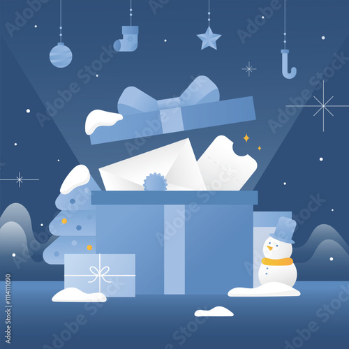 Winter Christmas gift open illustration