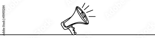  Megaphone making announcement in one line art style. Promoting message with continuous line