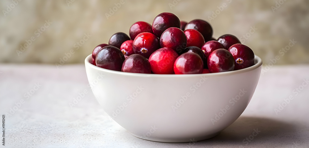 Fresh cranberries resting in a white bowl, their vibrant red hue contrasted by the white backdrop. Fresh cranberries resting in a white bowl, their vibrant red hue contrasted by the white backdrop.
