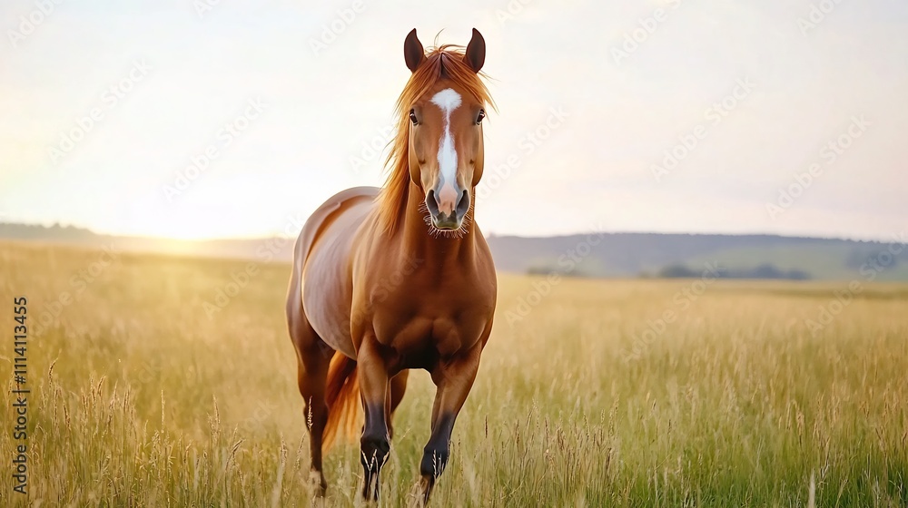 Majestic Horse Galloping Through Grassy Meadow under Clear Sky,Symbolizing Strength and Freedom Majestic Horse Galloping Through Grassy Meadow under Clear Sky,Symbolizing Strength and Freedom