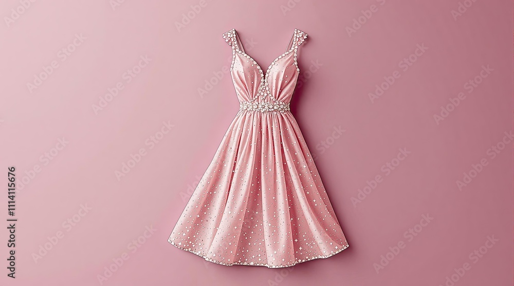 Pink embellished sleeveless a-line gown on pink background. Pink embellished sleeveless a-line gown on pink background.