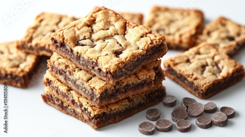 Stacked cookie bars with chocolate chips exude warmth and sweetness, perfect for any gathering