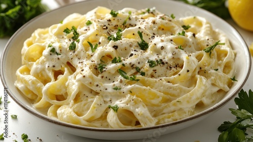 Creamy fettuccine topped with fresh herbs and lemon zest, inviting everyone to dig in!