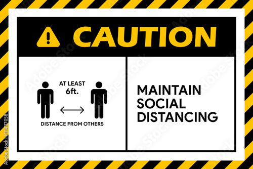 Caution of maintain social distance sign between two man vector illustration for construction site or any other site