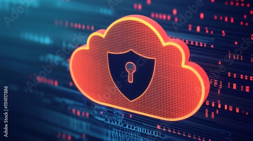 A digital illustration of a secured cloud symbol featuring a lock, representing cybersecurity and data protection in a technological environment.