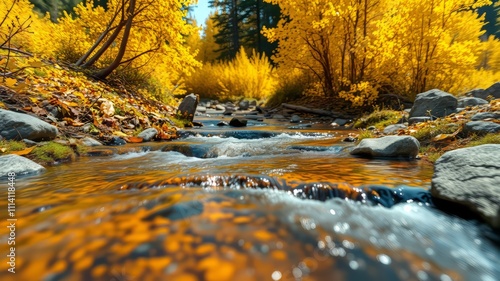 Autumn Stream Pieljekaise National Park, Vivid Colors, Arctic Sweden photo