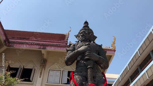 Thao Wessuwan statue is the god of wealth,the rich,and fortune,Wat Suttharam,Buddhist temple in Bangkok.Large giant guard.	
