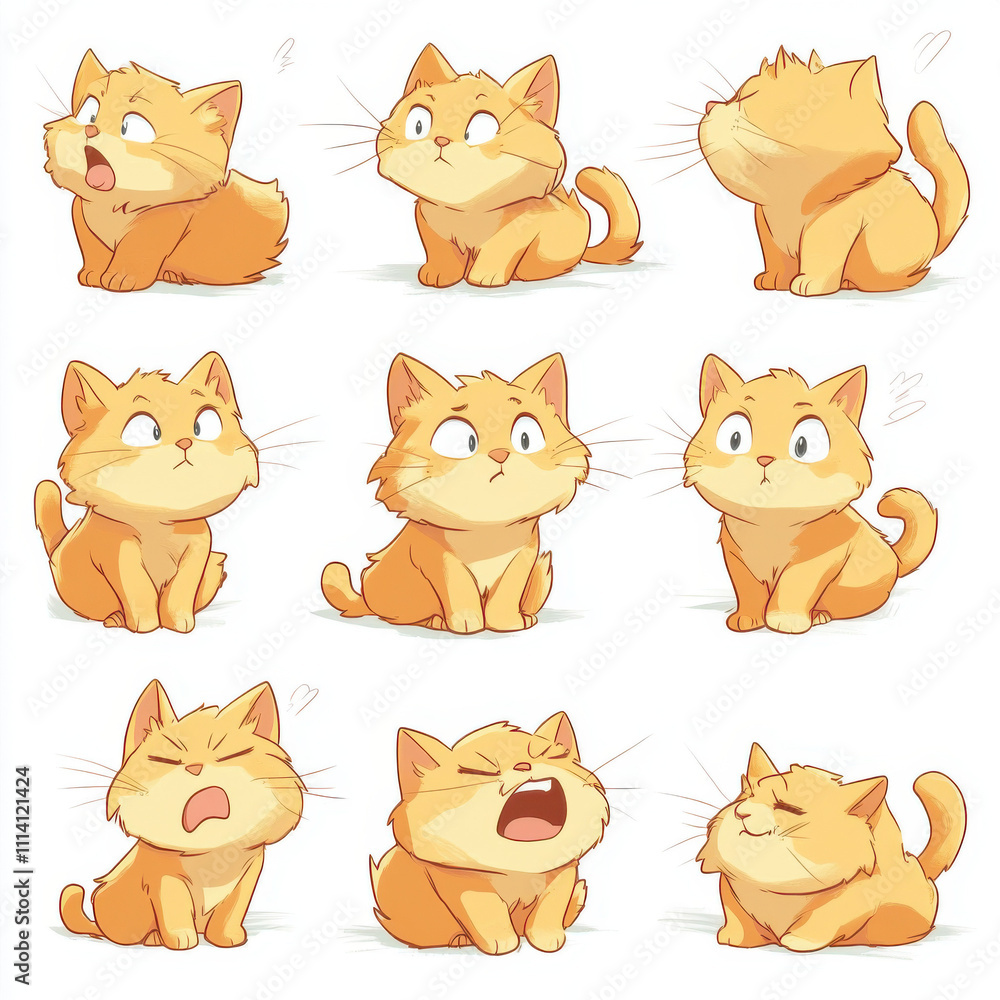 Fototapeta premium A cute orange cat character sticker, 