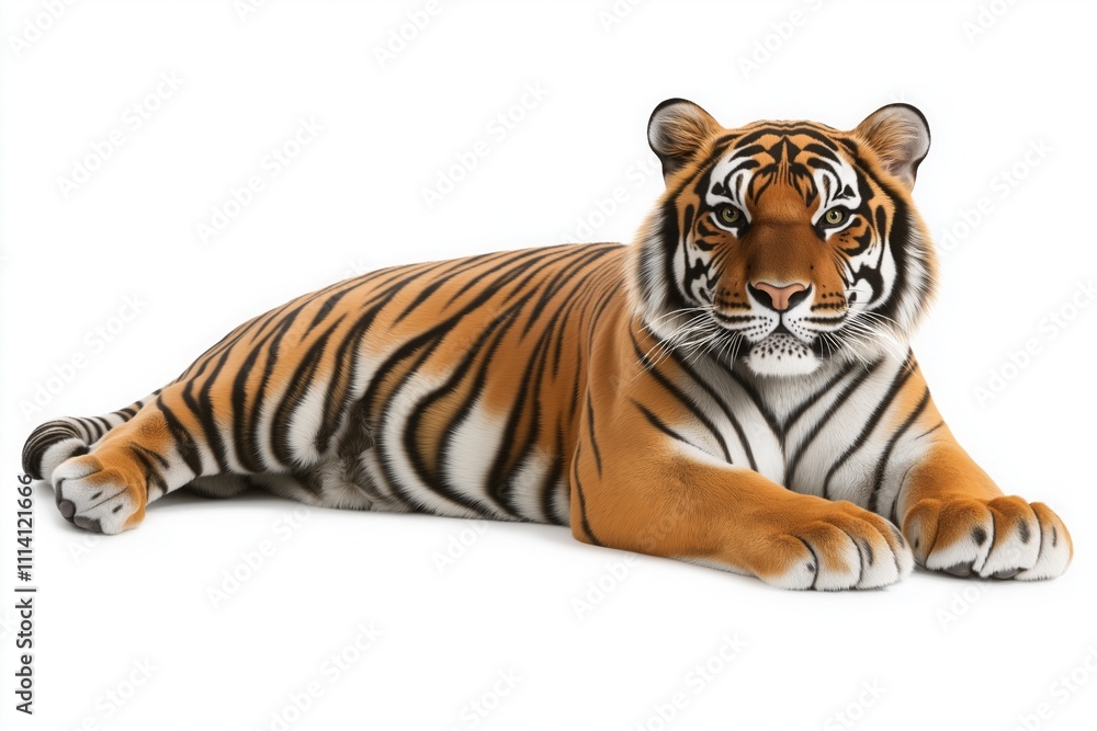 Obraz premium Studio photo of a tiger isolated against a white background. Wildlife and conservation concept, space for copy.
