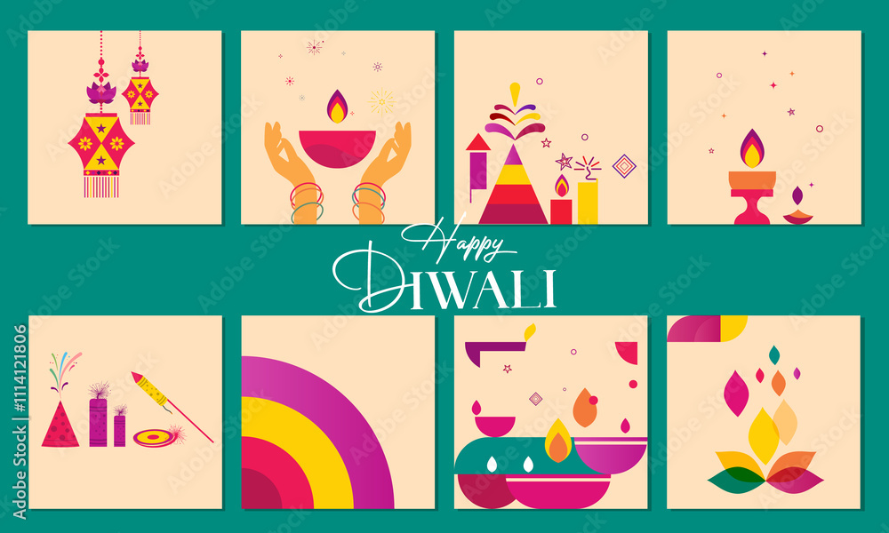 Fototapeta premium Happy Deepavali or Diwali creative concept. Festival of Lights. Diwali holiday Background with rangoli, Diwali celebration greeting card, 3d illustration.