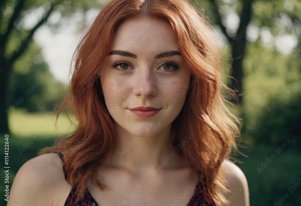 Naklejka premium A woman who has beautiful red hair is wearing a lovely necklace
