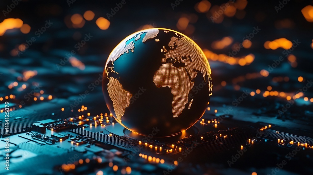 Glowing Holographic Earth Surrounded by Dynamic Data Connections,Symbolizing Global Technology Glowing Holographic Earth Surrounded by Dynamic Data Connections,Symbolizing Global Technology