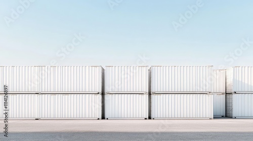 Wallpaper Mural Minimalist view of stacked white cargo containers, clean lines and neutral tones, [cargo containers], [modern aesthetics] Torontodigital.ca