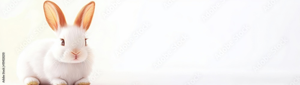 Obraz premium Rabbit sitting on a white background, minimalist and clean look.