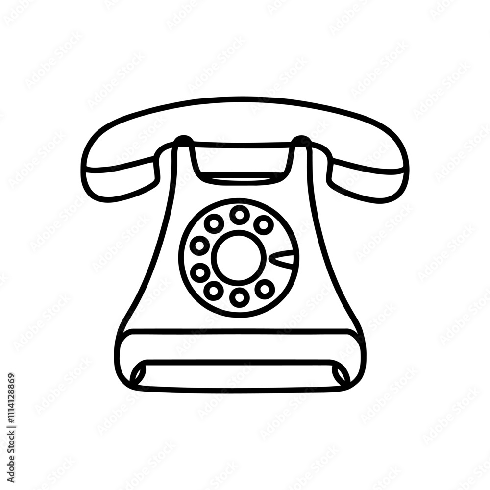Linear landline phone icon, isolated on white background. Black hand drawn landline phone symbol. Vector illustration Linear landline phone icon, isolated on white background. Black hand drawn landline phone symbol. Vector illustration