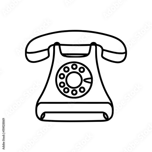 Linear landline phone icon, isolated on white background. Black hand drawn landline phone symbol. Vector illustration