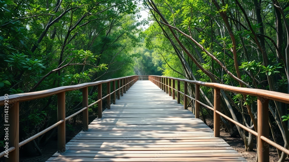 Obraz premium Mangrove Forest Wooden Walkway - Vibrant National Park Scene