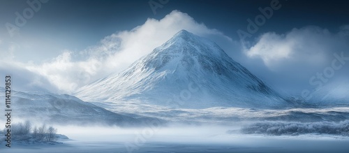 Wallpaper Mural Majestic Snow-Covered Mountain Peak Surrounded by Misty Clouds in a Serene Winter Landscape Torontodigital.ca