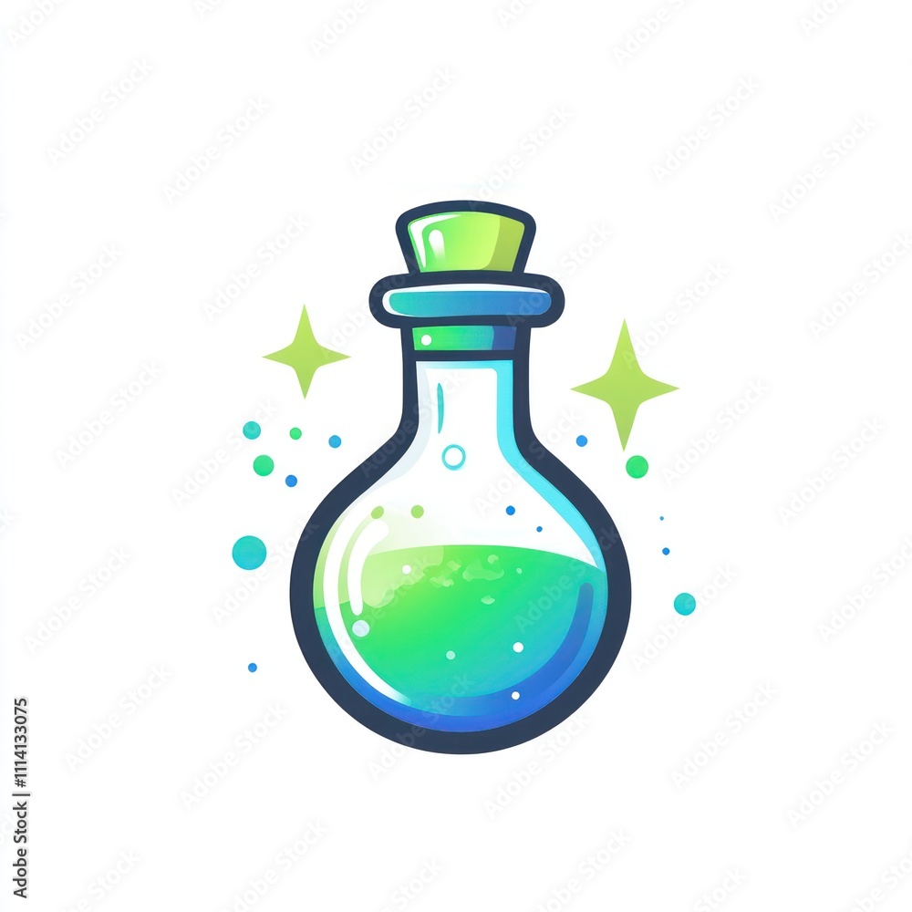 Glowing potion in round flask. Glowing potion in round flask.