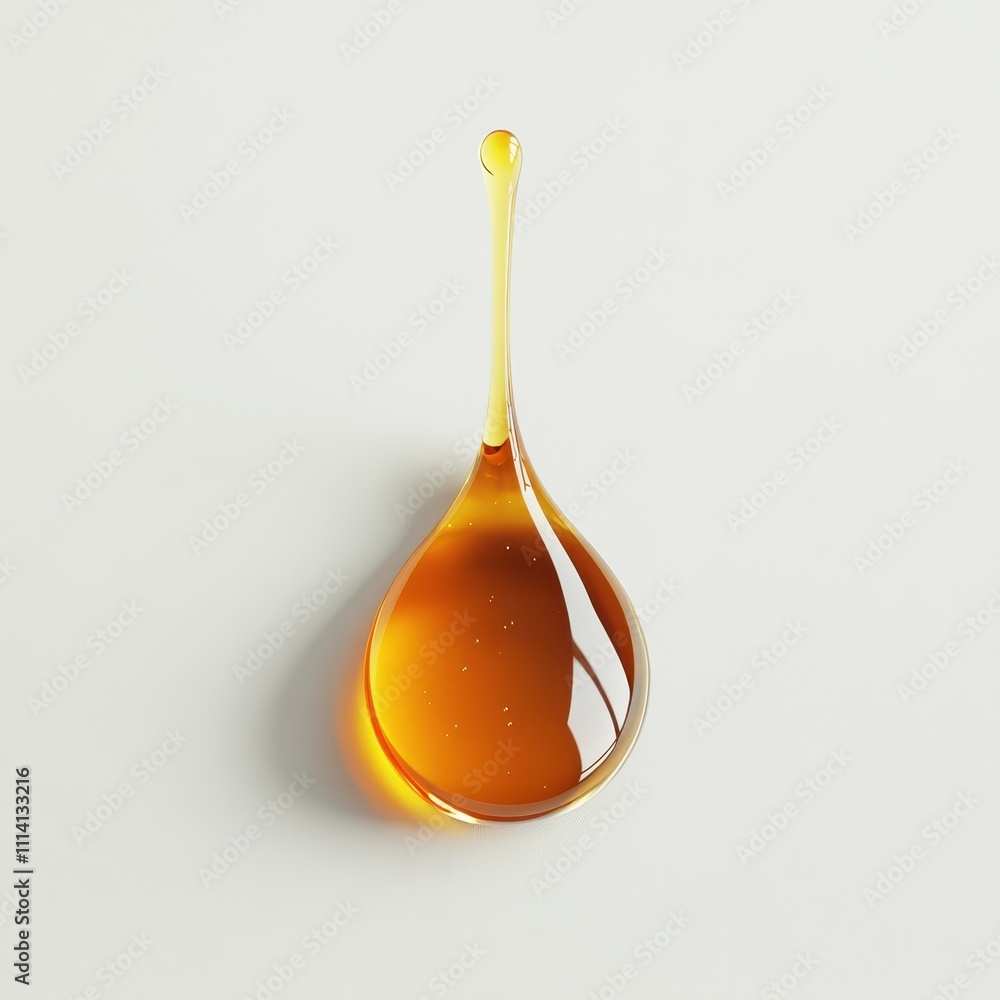 A drop of honey, serum, or oil is isolated on a pristine white surface. A drop of honey, serum, or oil is isolated on a pristine white surface.