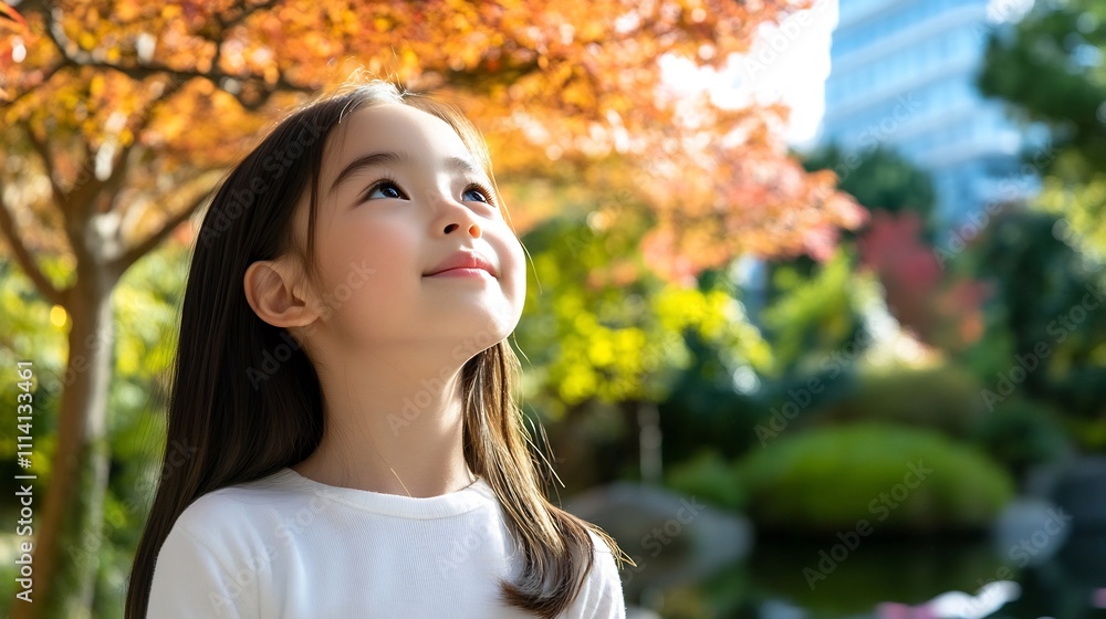 Young Girl Enjoying Autumn Foliage in Park Surrounded by Nature's Harmony Young Girl Enjoying Autumn Foliage in Park Surrounded by Nature's Harmony