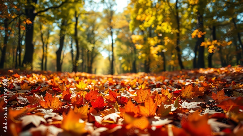 Sunlit Forest Floor Leaves - Vibrant Autumn Foliage Sunlit Forest Floor Leaves - Vibrant Autumn Foliage