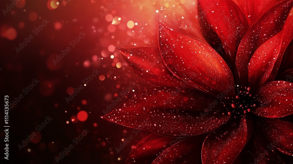 Fototapeta premium Vibrant Red Autumn Leaves with a Glittering Bokeh Background Creating a Warm Seasonal Atmosphere