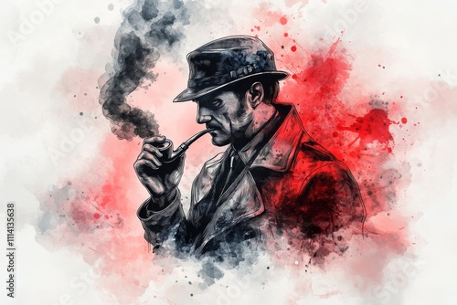 Sherlock Holmes with a smoking pipe in silhouette - Timeless Detective Art. photo