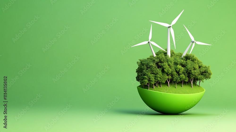Renewable Energy Concept with Wind Turbines and Green Globe Renewable Energy Concept with Wind Turbines and Green Globe