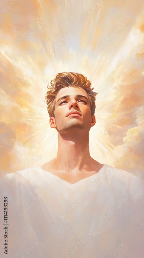Radiant Jesus in Heavenly Light with Confident Expression and Divine Glow for Spiritual Concept and Inspirational Use in Stock Photography Radiant Jesus in Heavenly Light with Confident Expression and Divine Glow for Spiritual Concept and Inspirational Use in Stock Photography