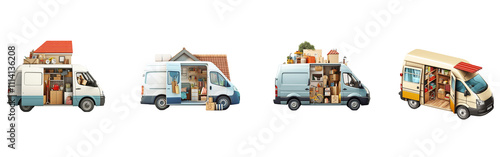 Collection of motorhome van isolated on a transparent background.