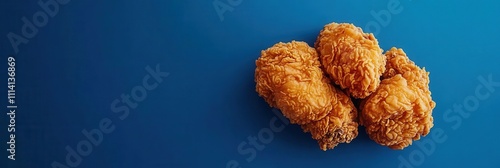 Crispy fried chicken pieces on a blue background, perfect for culinary visuals.