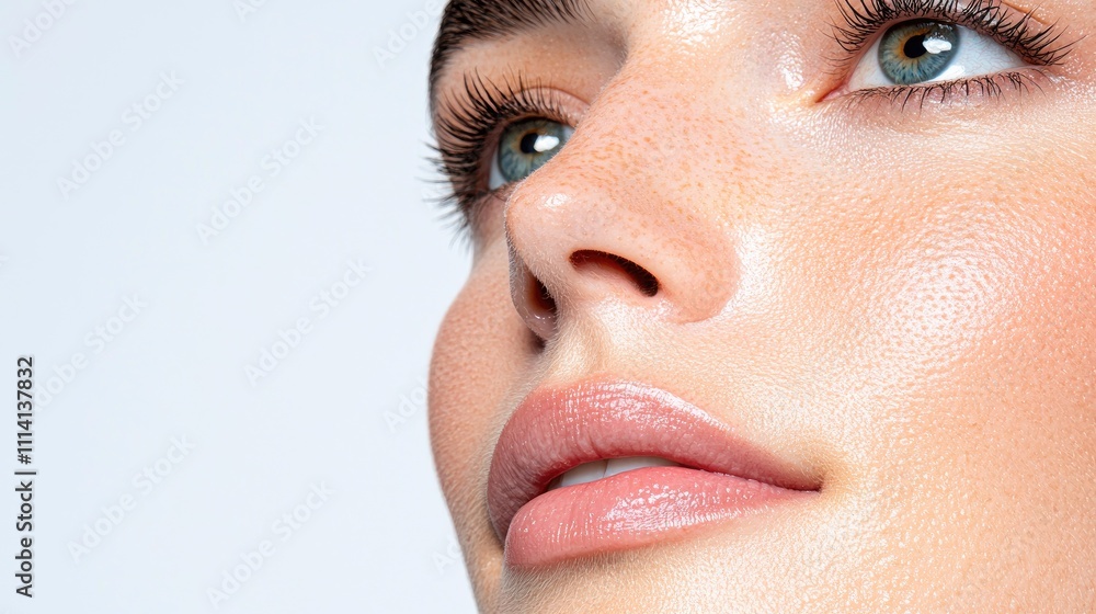 Young Woman with Perfect Skin, Natural Makeup on White Background Young Woman with Perfect Skin, Natural Makeup on White Background