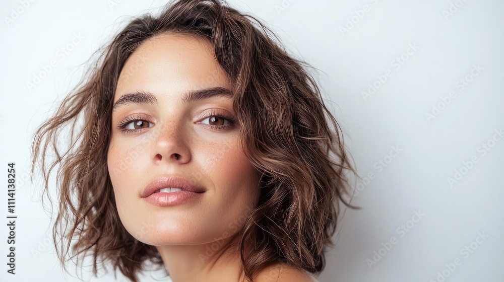 Young Woman with Perfect Skin, Natural Makeup on White Background Young Woman with Perfect Skin, Natural Makeup on White Background