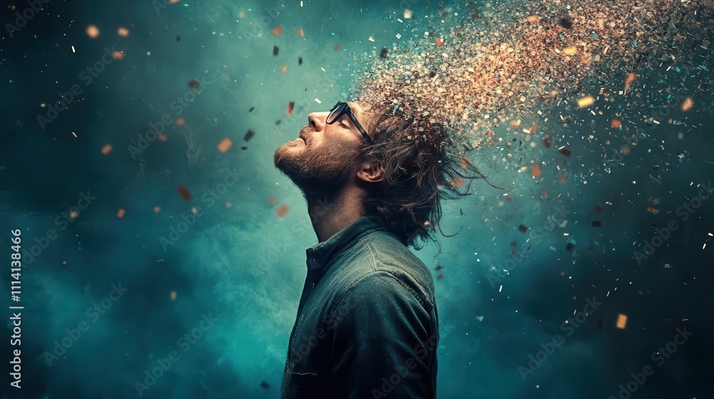 Person turning into binary code, trapped in technology, digital transformation, abstract concept Person turning into binary code, trapped in technology, digital transformation, abstract concept