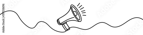Megaphone making announcement in one line art style. Promoting message with continuous line