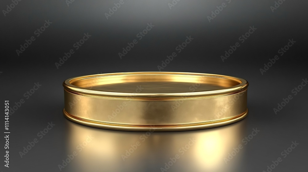 Golden Circular Pedestal on Dark Background: Elegant 3D Render Golden Circular Pedestal on Dark Background: Elegant 3D Render