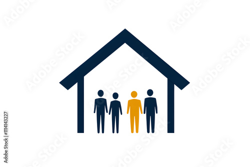 Family under roof icon, community support symbol, home and shelter concept, family protection design, housing security, togetherness and unity graphic representation photo